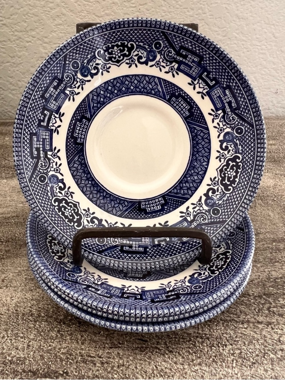 Set of 4 Vintage Churchill BLUE WILLOW
Saucers Made In Staffordshire England